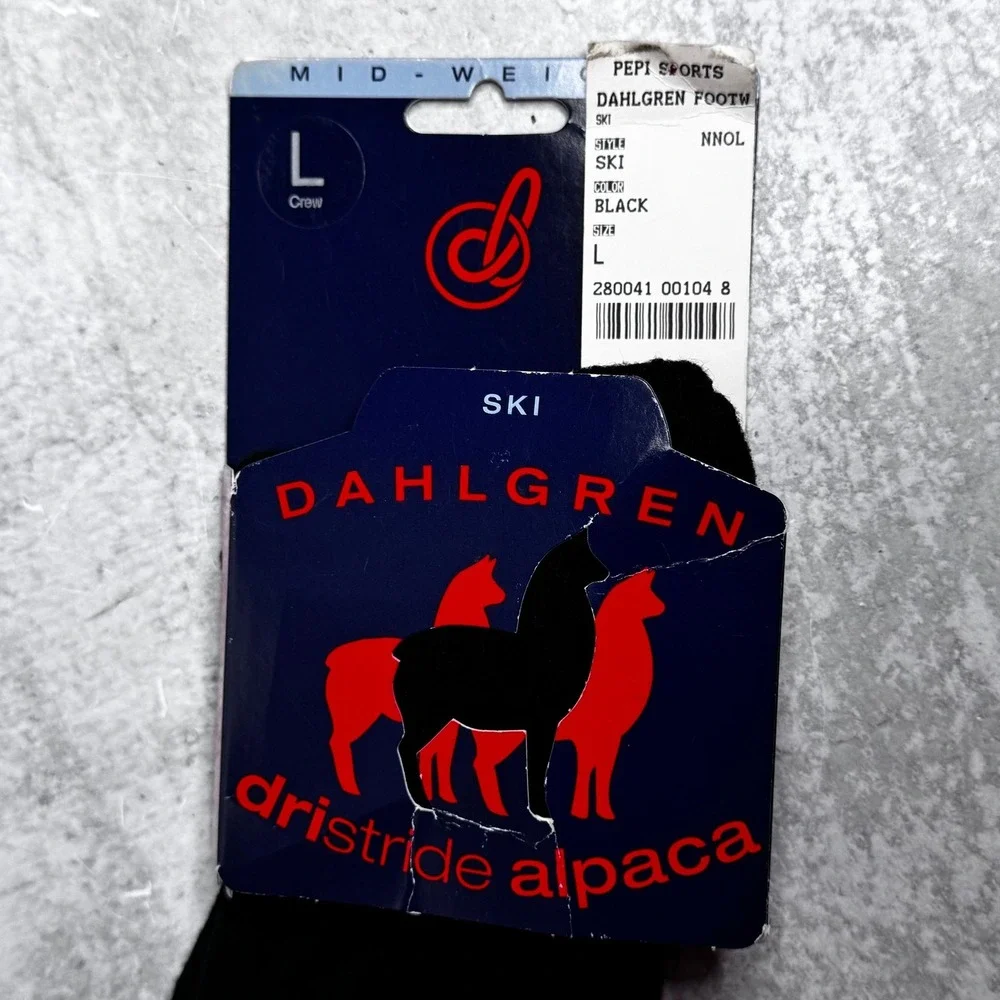Dahlgren Dri-Stride Alpaca Merino Wool Ski Socks Black Mens 9-12 Womens 9-12 L